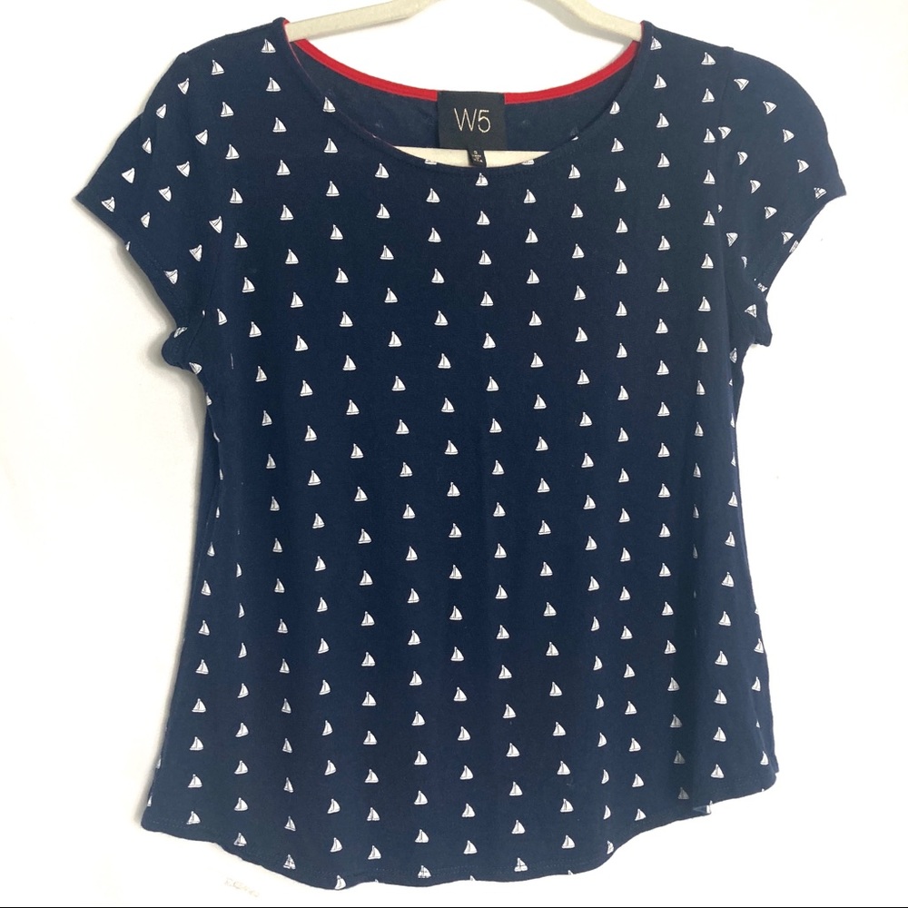 Anthropologie W5 Sailboat Print Navy Tee